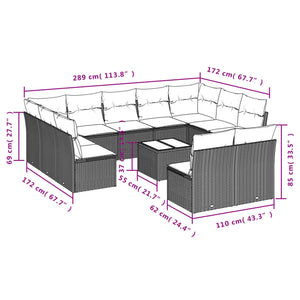 vidaXL 12-tlg. Garten-Sofagarnitur mit Kissen Hellgrau Poly Rattan