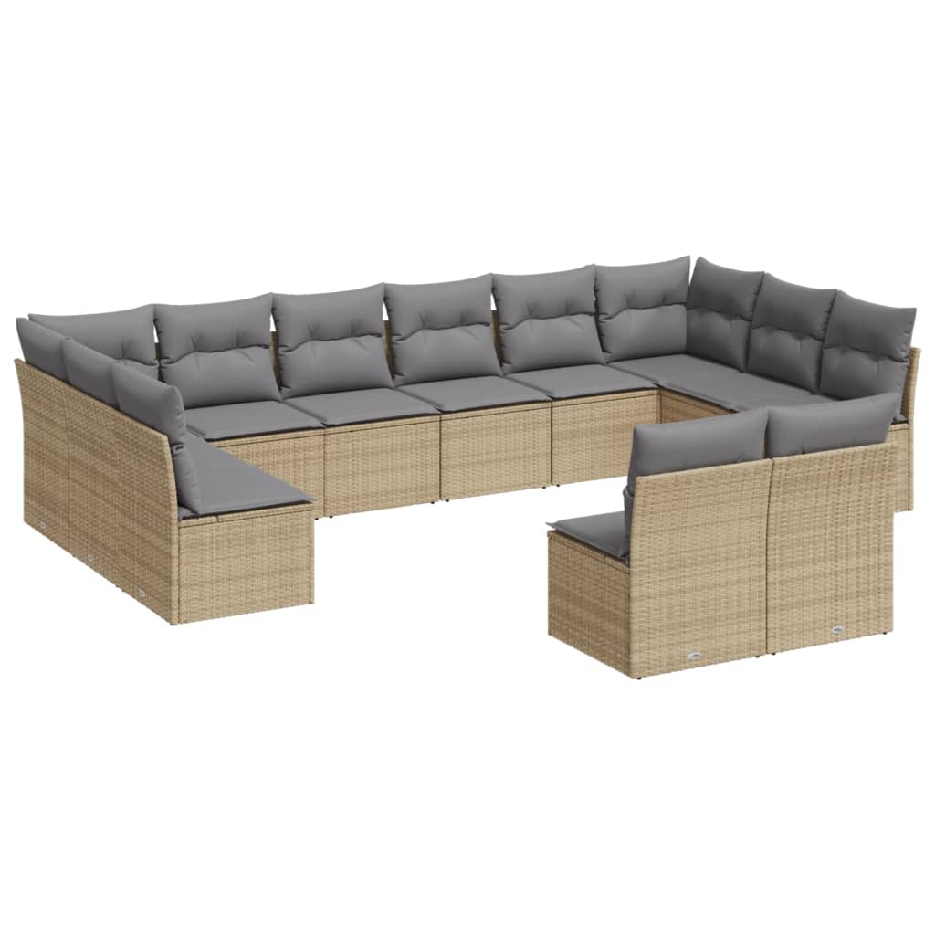 vidaXL 12-tlg. Garten-Sofagarnitur mit Kissen Beige Poly Rattan