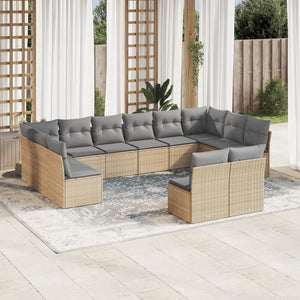 vidaXL 12-tlg. Garten-Sofagarnitur mit Kissen Beige Poly Rattan