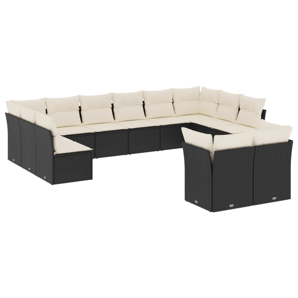 vidaXL 12-tlg. Garten-Sofagarnitur mit Kissen Schwarz Poly Rattan