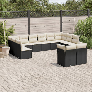 vidaXL 12-tlg. Garten-Sofagarnitur mit Kissen Schwarz Poly Rattan