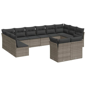 vidaXL 12-tlg. Garten-Sofagarnitur mit Kissen Grau Poly Rattan