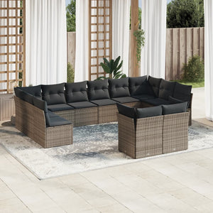 vidaXL 12-tlg. Garten-Sofagarnitur mit Kissen Grau Poly Rattan