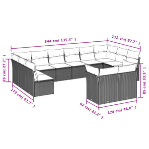 vidaXL 12-tlg. Garten-Sofagarnitur mit Kissen Hellgrau Poly Rattan