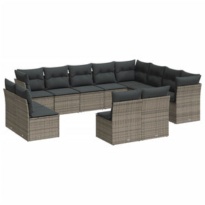 vidaXL 12-tlg. Garten-Sofagarnitur mit Kissen Grau Poly Rattan