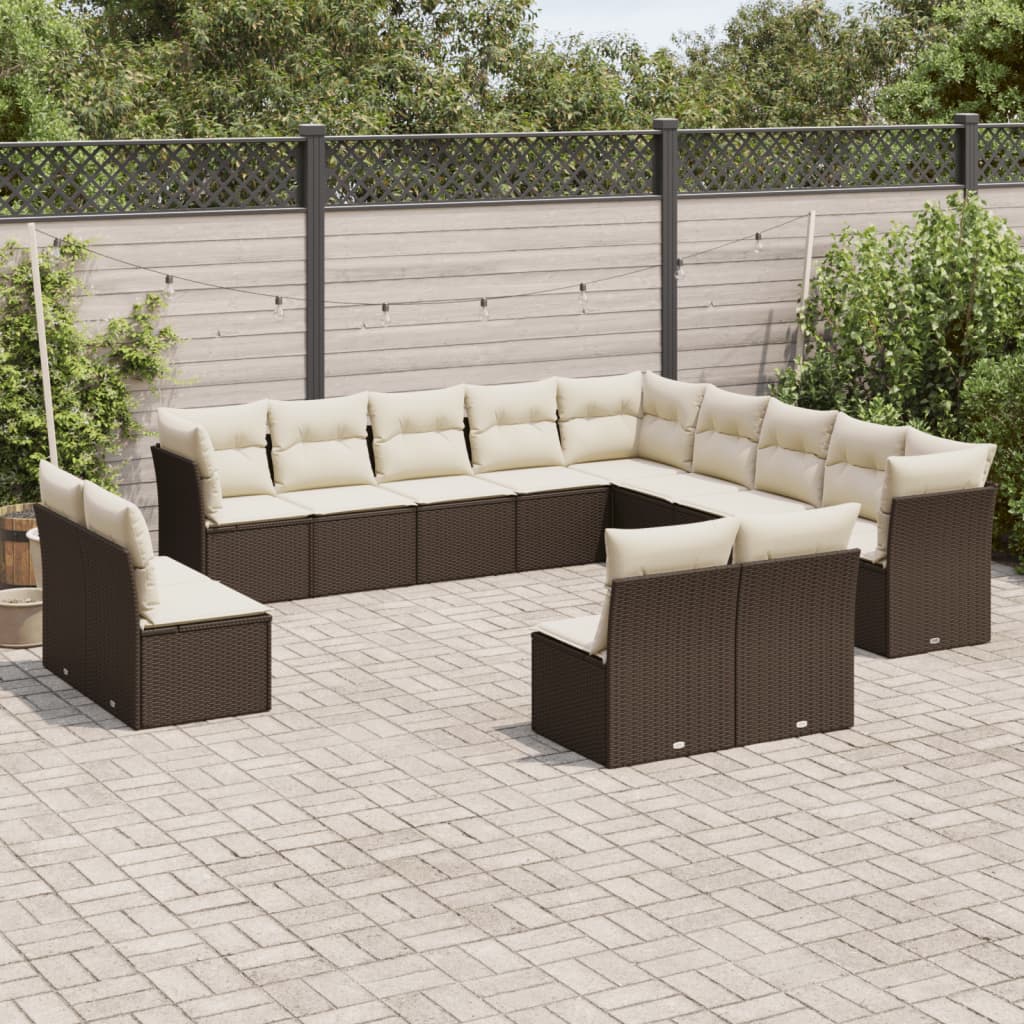 vidaXL 13-tlg. Garten-Sofagarnitur mit Kissen Braun Poly Rattan