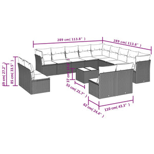 vidaXL 14-tlg. Garten-Sofagarnitur mit Kissen Hellgrau Poly Rattan