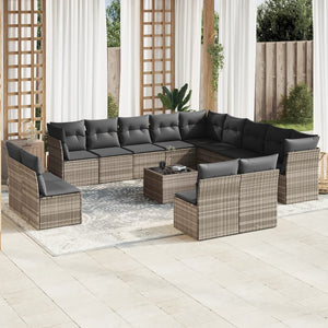 vidaXL 14-tlg. Garten-Sofagarnitur mit Kissen Hellgrau Poly Rattan