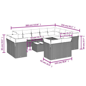 vidaXL 13-tlg. Garten-Sofagarnitur mit Kissen Hellgrau Poly Rattan