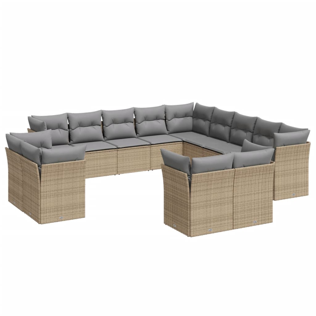 vidaXL 13-tlg. Garten-Sofagarnitur mit Kissen Beige Poly Rattan