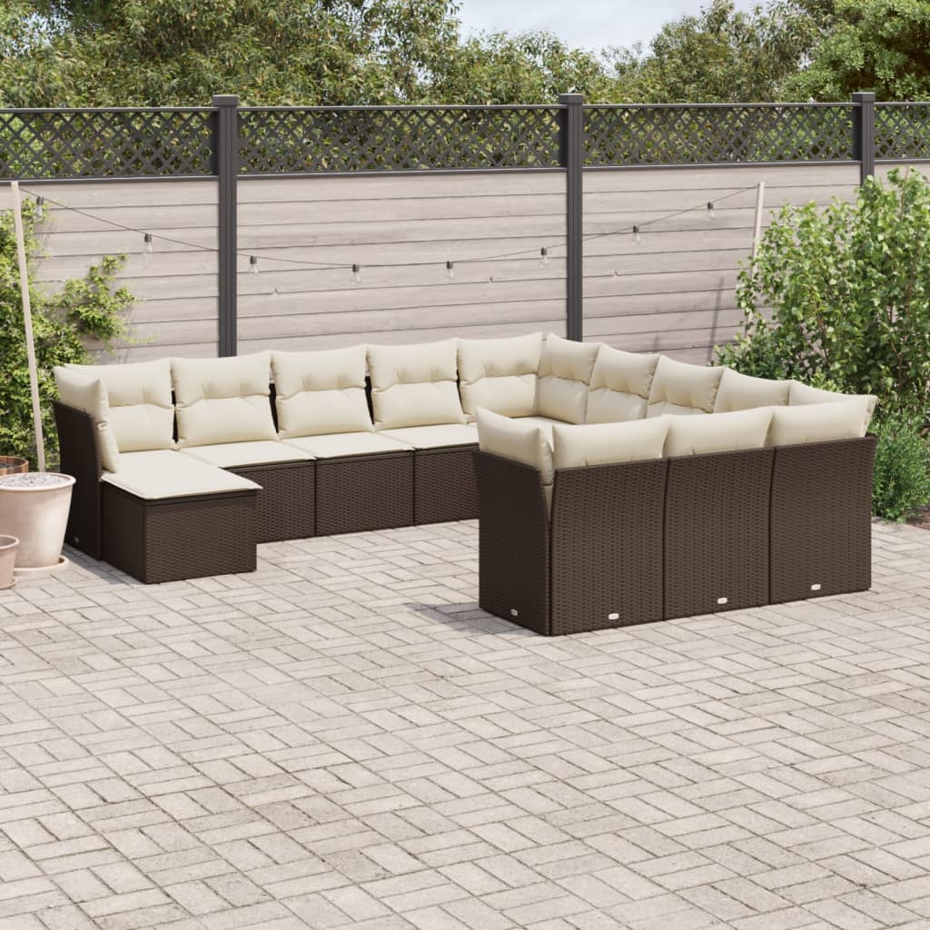 vidaXL 12-tlg. Garten-Sofagarnitur mit Kissen Braun Poly Rattan