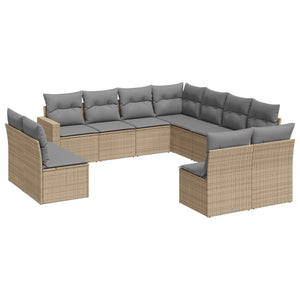 vidaXL 11-tlg. Garten-Sofagarnitur mit Kissen Beige Poly Rattan