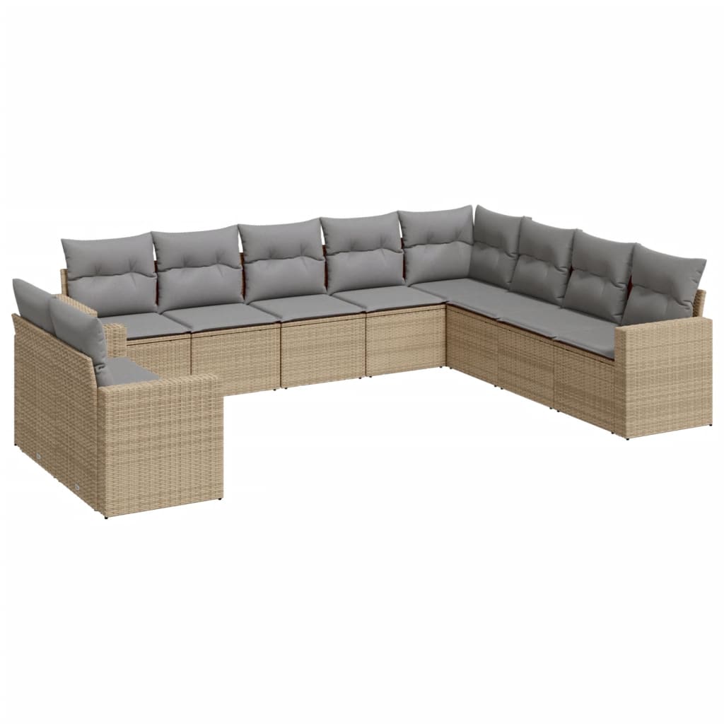 vidaXL 10-tlg. Garten-Sofagarnitur mit Kissen Beige Poly Rattan