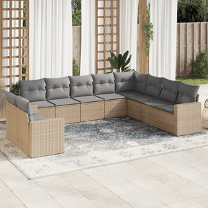 vidaXL 10-tlg. Garten-Sofagarnitur mit Kissen Beige Poly Rattan