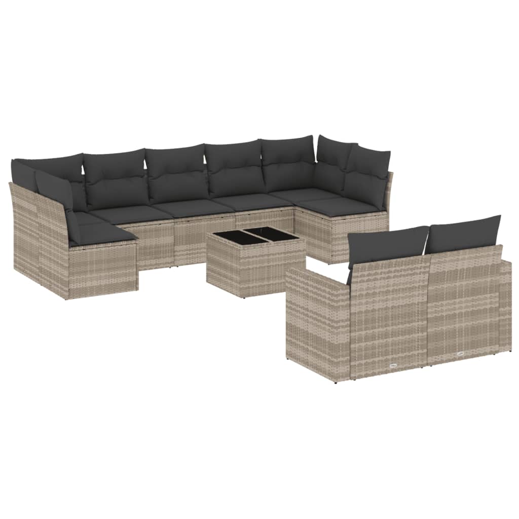 vidaXL 10-tlg. Garten-Sofagarnitur mit Kissen Hellgrau Poly Rattan