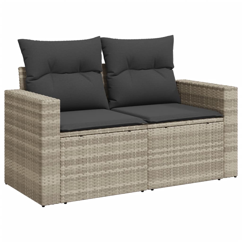 vidaXL 10-tlg. Garten-Sofagarnitur mit Kissen Hellgrau Poly Rattan