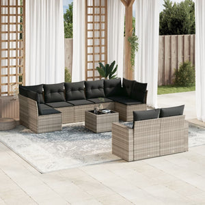 vidaXL 10-tlg. Garten-Sofagarnitur mit Kissen Hellgrau Poly Rattan