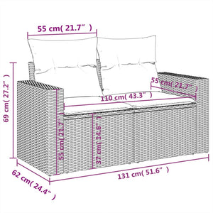 vidaXL 10-tlg. Garten-Sofagarnitur mit Kissen Hellgrau Poly Rattan