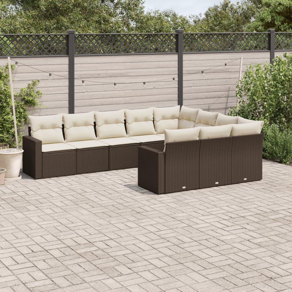 vidaXL 10-tlg. Garten-Sofagarnitur mit Kissen Braun Poly Rattan