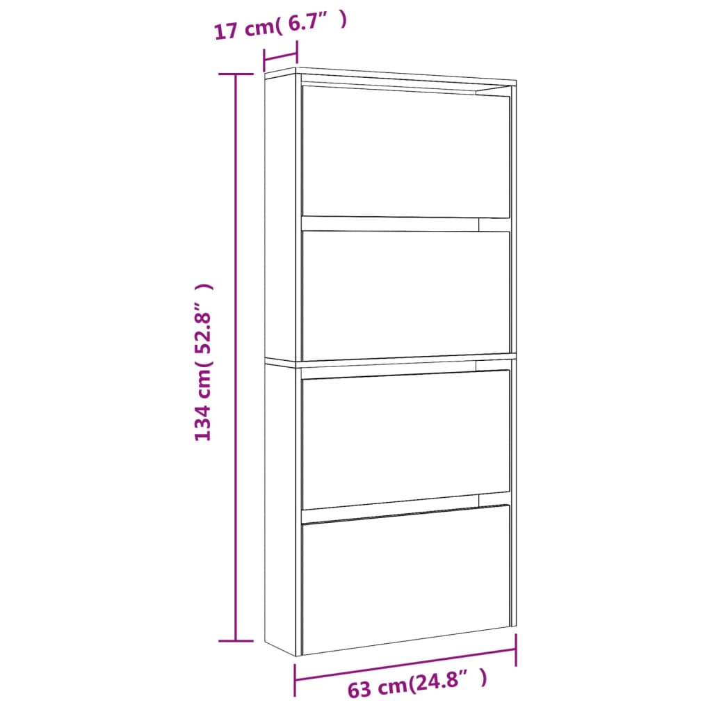 Schuhschrank mit Spiegel 4 Fächer Grau Sonoma 63x17x134 cm Stilecasa