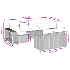 vidaXL 10-tlg. Garten-Sofagarnitur mit Kissen Hellgrau Poly Rattan