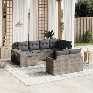 vidaXL 10-tlg. Garten-Sofagarnitur mit Kissen Hellgrau Poly Rattan