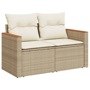 vidaXL 12-tlg. Garten-Sofagarnitur mit Kissen Beige Poly Rattan