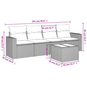 vidaXL 5-tlg. Garten-Sofagarnitur mit Kissen Beige Poly Rattan