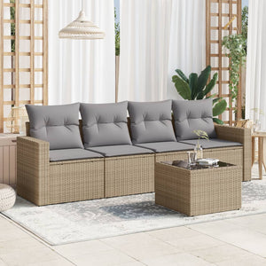 vidaXL 5-tlg. Garten-Sofagarnitur mit Kissen Beige Poly Rattan