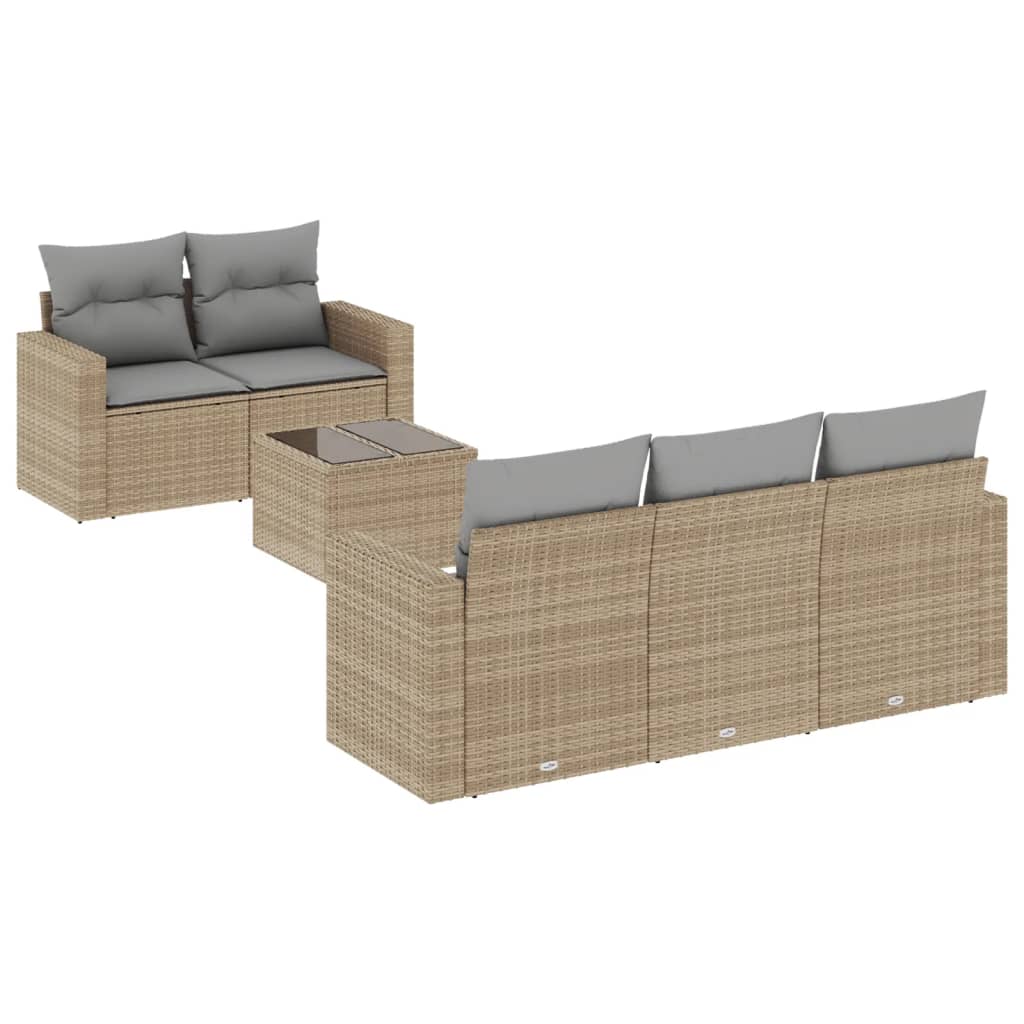 vidaXL 6-tlg. Garten-Sofagarnitur mit Kissen Beige Poly Rattan