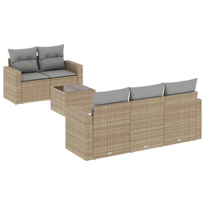 vidaXL 6-tlg. Garten-Sofagarnitur mit Kissen Beige Poly Rattan