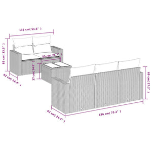 vidaXL 6-tlg. Garten-Sofagarnitur mit Kissen Beige Poly Rattan