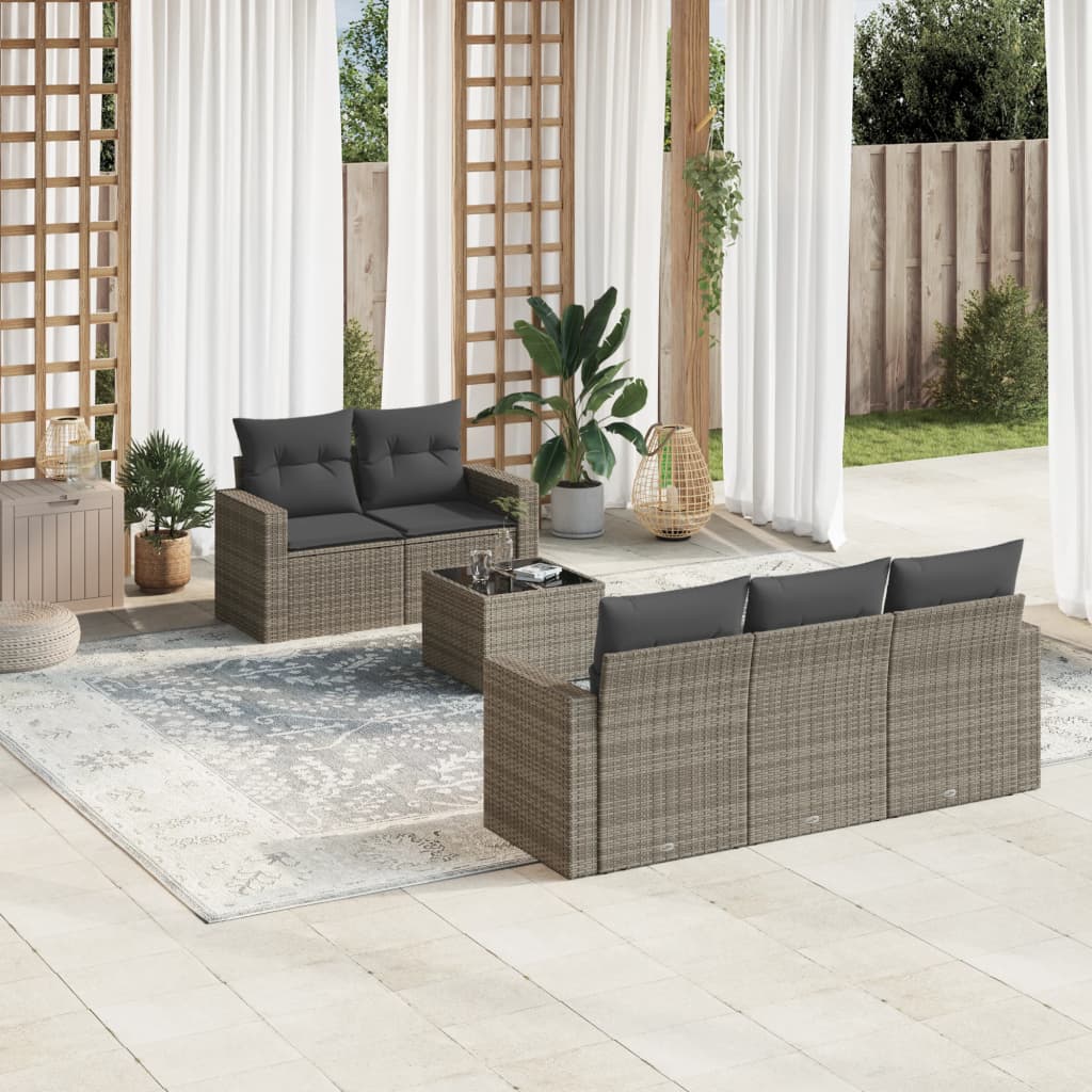 vidaXL 6-tlg. Garten-Sofagarnitur mit Kissen Grau Poly Rattan