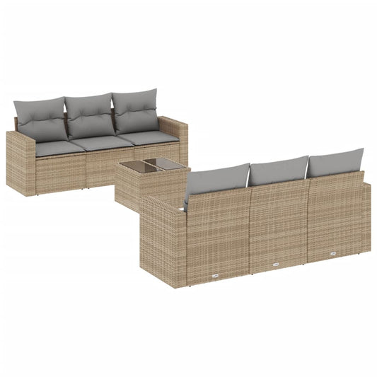 vidaXL 7-tlg. Garten-Sofagarnitur mit Kissen Beige Poly Rattan