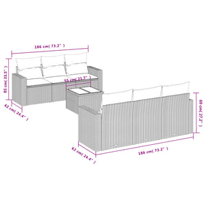 vidaXL 7-tlg. Garten-Sofagarnitur mit Kissen Beige Poly Rattan