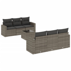 vidaXL 7-tlg. Garten-Sofagarnitur mit Kissen Grau Poly Rattan