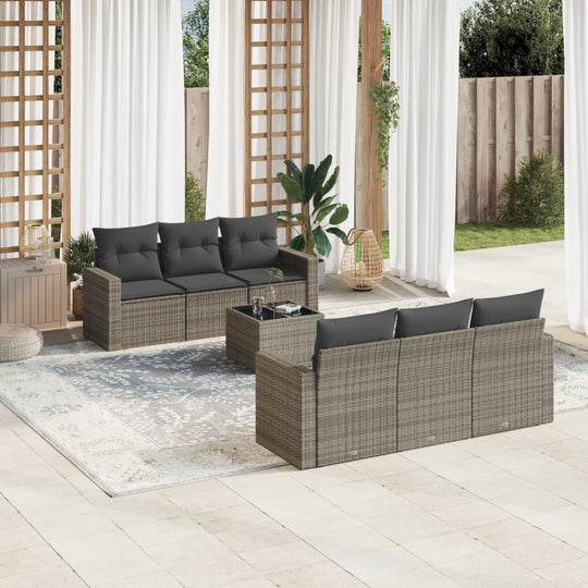 vidaXL 7-tlg. Garten-Sofagarnitur mit Kissen Grau Poly Rattan