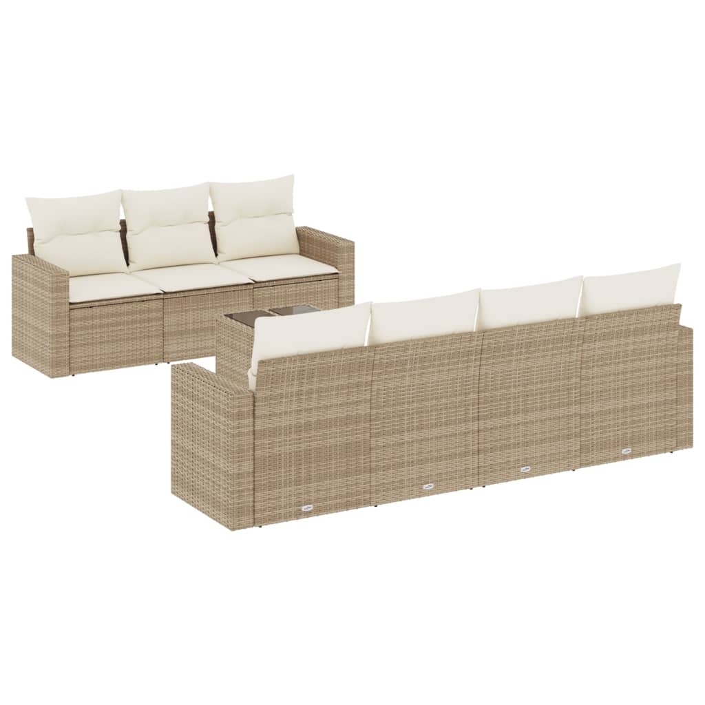 vidaXL 8-tlg. Garten-Sofagarnitur mit Kissen Beige Poly Rattan