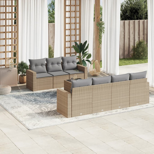 vidaXL 8-tlg. Garten-Sofagarnitur mit Kissen Beige Poly Rattan