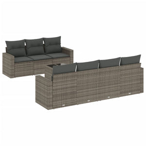 vidaXL 8-tlg. Garten-Sofagarnitur mit Kissen Grau Poly Rattan