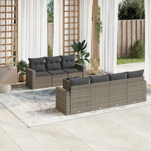 vidaXL 8-tlg. Garten-Sofagarnitur mit Kissen Grau Poly Rattan