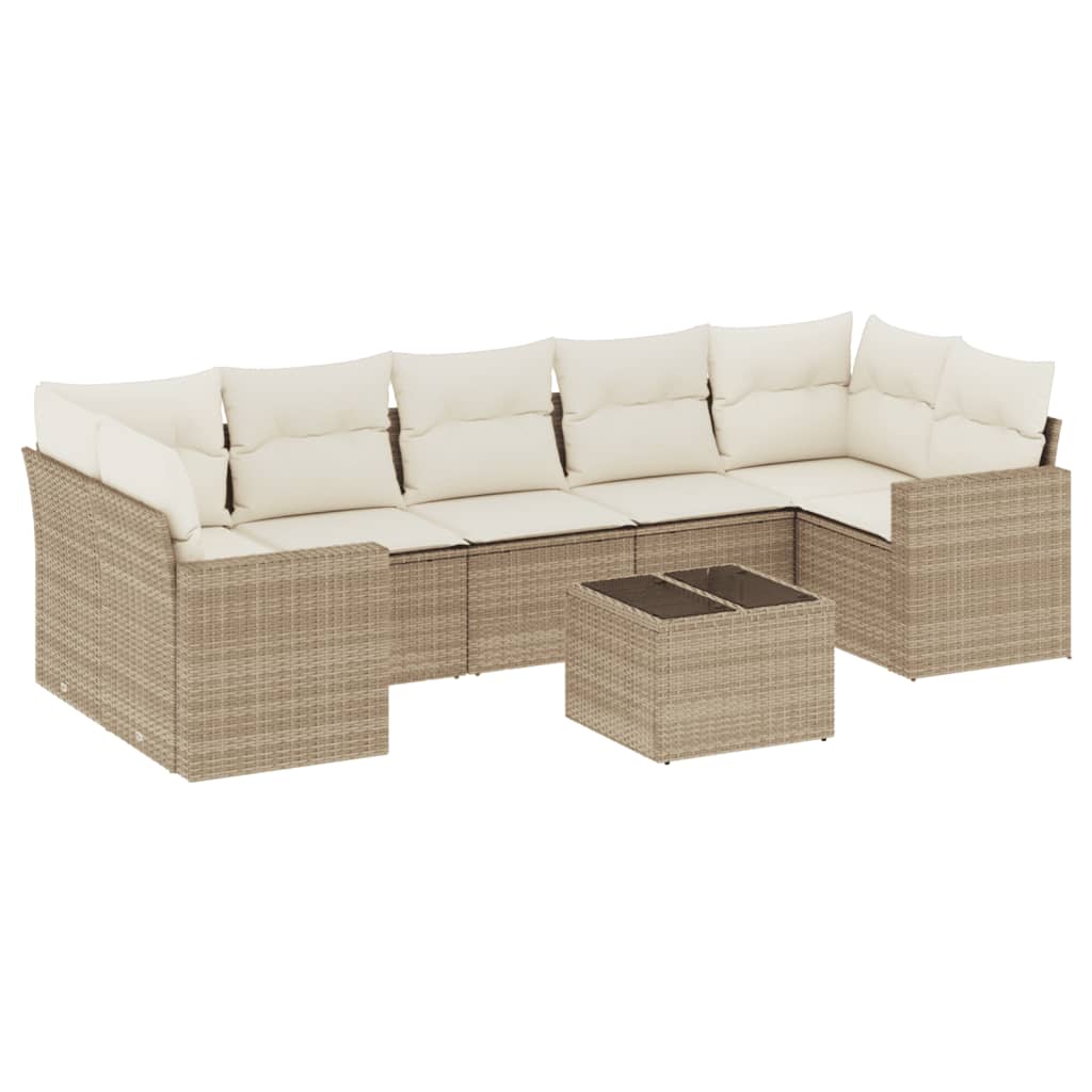 vidaXL 8-tlg. Garten-Sofagarnitur mit Kissen Beige Poly Rattan