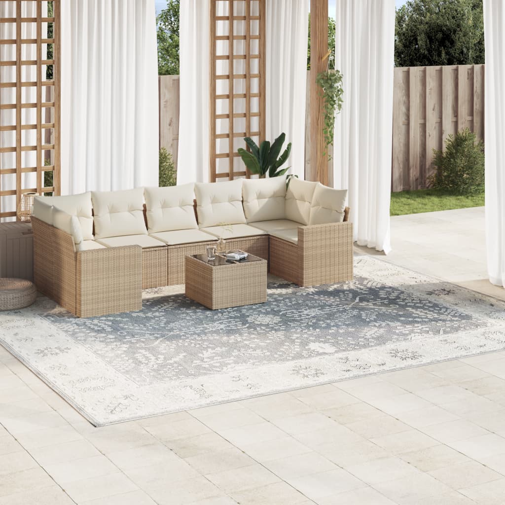 vidaXL 8-tlg. Garten-Sofagarnitur mit Kissen Beige Poly Rattan