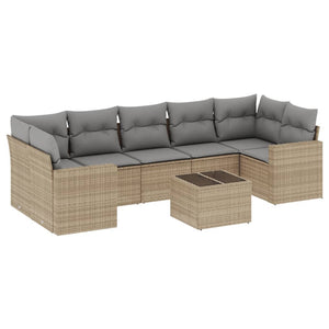 vidaXL 8-tlg. Garten-Sofagarnitur mit Kissen Beige Poly Rattan