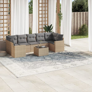 vidaXL 8-tlg. Garten-Sofagarnitur mit Kissen Beige Poly Rattan