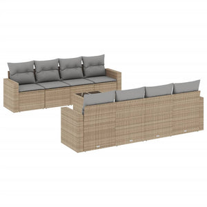 vidaXL 9-tlg. Garten-Sofagarnitur mit Kissen Beige Poly Rattan