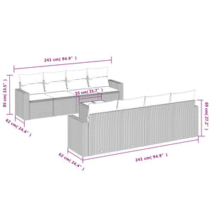 vidaXL 9-tlg. Garten-Sofagarnitur mit Kissen Grau Poly Rattan