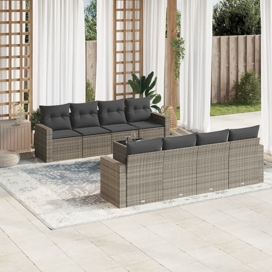 vidaXL 9-tlg. Garten-Sofagarnitur mit Kissen Grau Poly Rattan