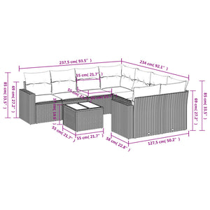 vidaXL 9-tlg. Garten-Sofagarnitur mit Kissen Beige Poly Rattan