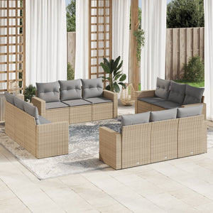 vidaXL 12-tlg. Garten-Sofagarnitur mit Kissen Beige Poly Rattan